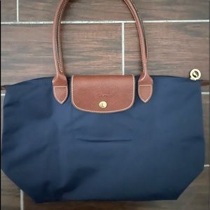 Longchamp dark navy blue Le Pliage tote